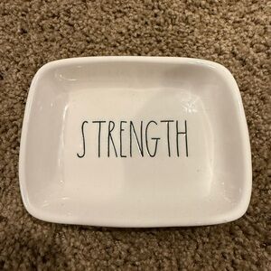 Rae Dunn Cream Ceramic 'STRENGTH' Jewelry Tray